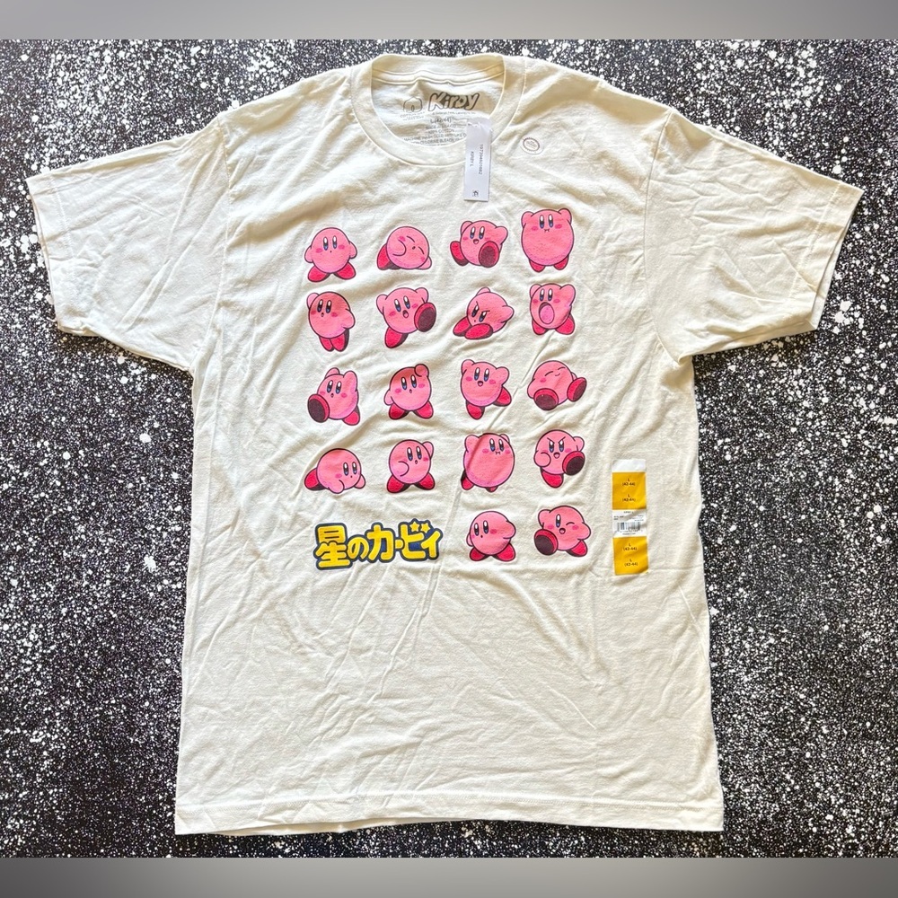 KIRBY Japan Nintendo Kirby Grid T-Shirt NWT Size Large Cream/Pink